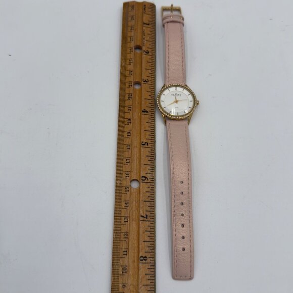 Skagen Denmark Quartz Womens Watch Pink Leather Band Silver Crystals 347SGL1 - Picture 15 of 16